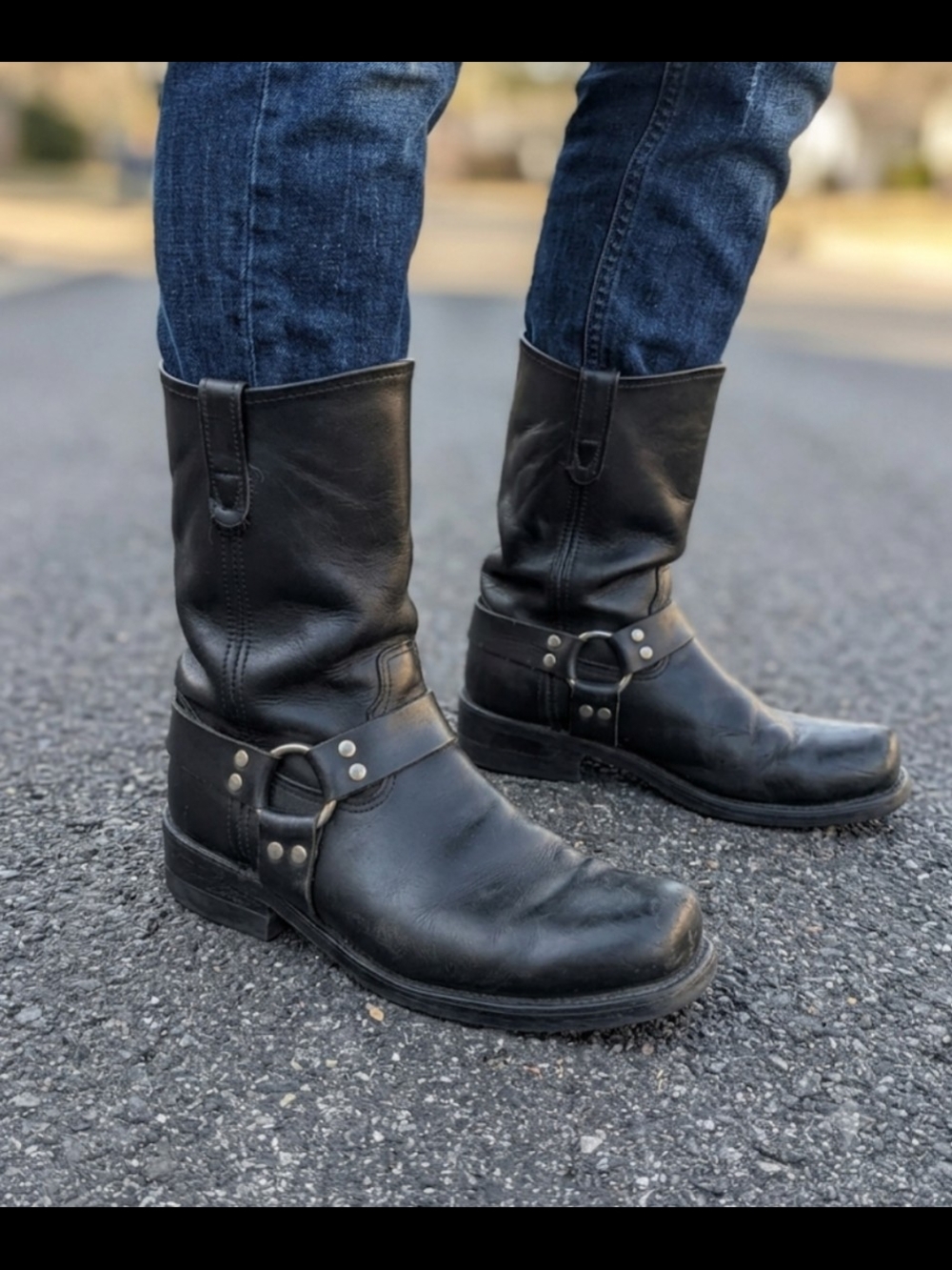 🔥 Double-H Boot Company Men's Black Leather Harness Boots  Size 10.5 2E🔥